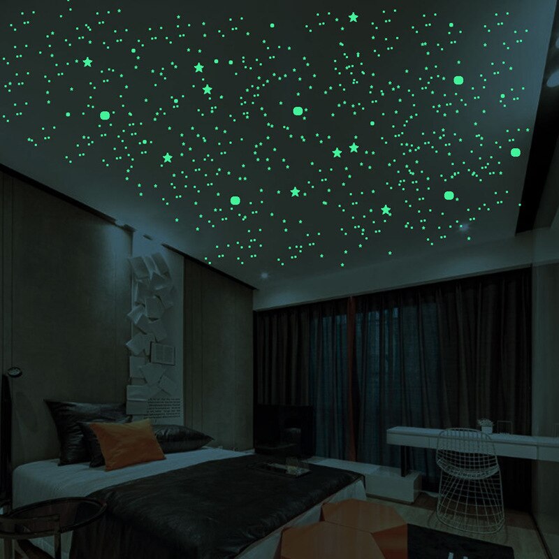 202 stuks / set 3d lichtgevende sterren stippen muursticker kinderkamer kamer interieur sticker glow in the dark diy stickers