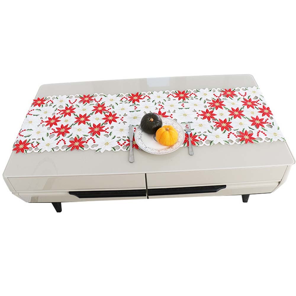 Christmas Embroidered Table Runner Poinsettia Holly Leaf Table Linens High Special Tablecloth Home Decoration