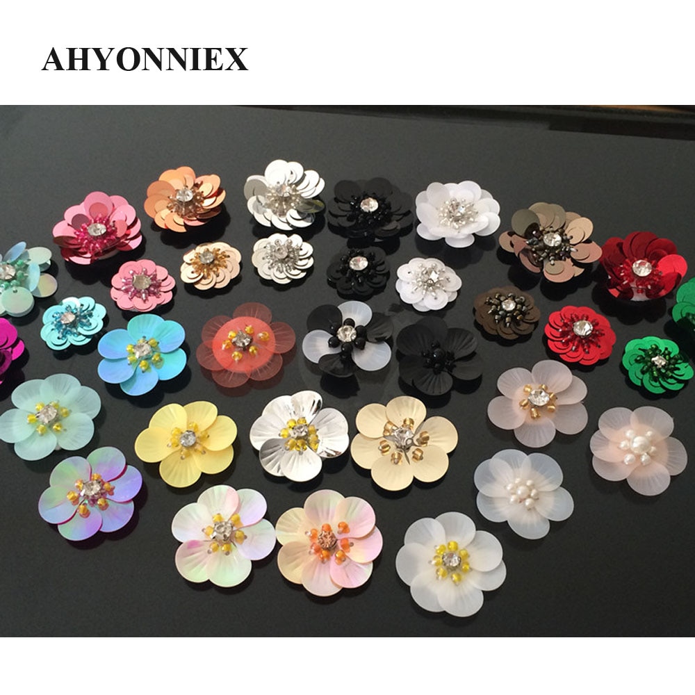 10 Teile/los Pailletten Blumen Patches Nähen Auf Perlen Applique Kleidung DIY Schuhe Taschen Zubehör