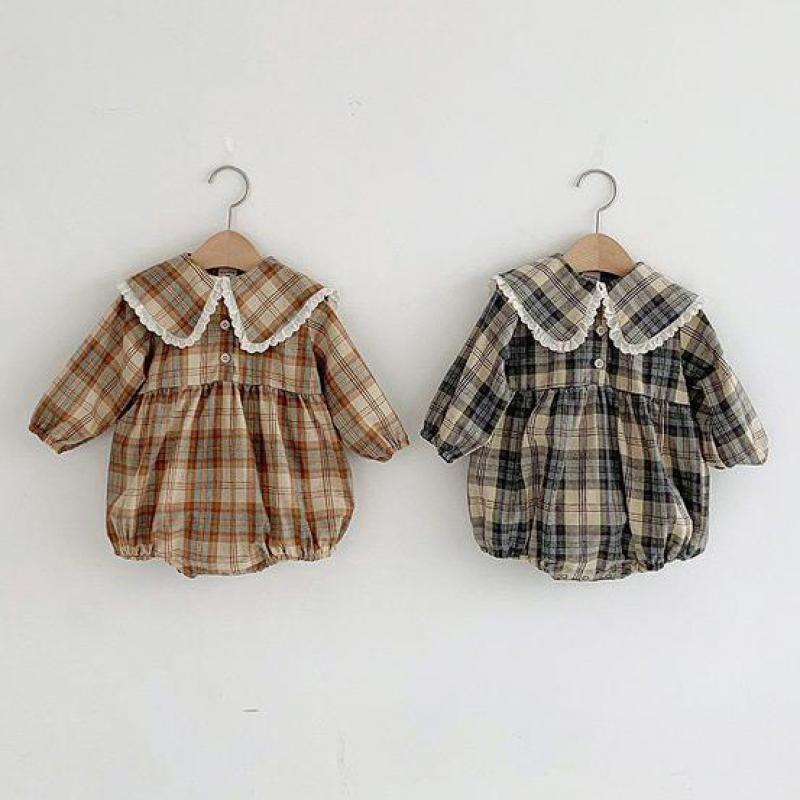 Herfst Baby Meisje Bodysuit Ruches Prinses Vintage Lange Mouwen Plaid Jumpsuit Baby Boy Kleding Kids Kleding