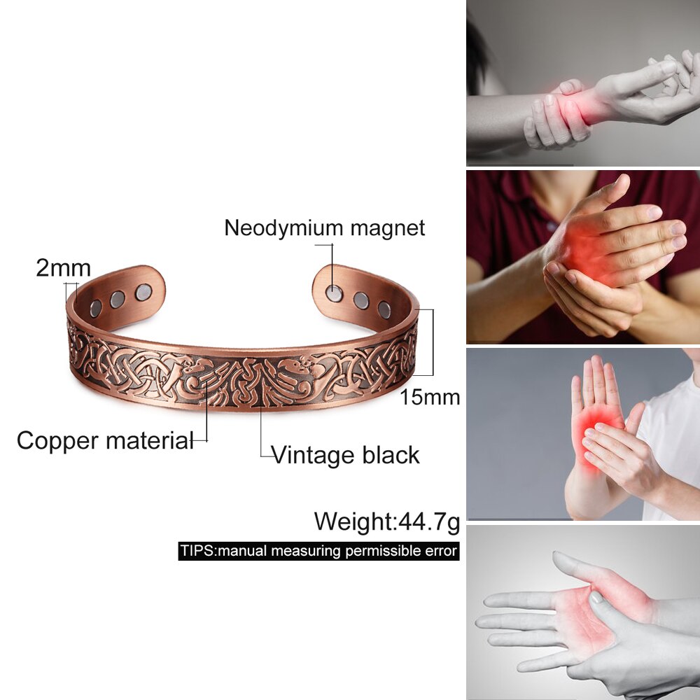 Viking Magnetische Puur Koperen Armband Mannelijke Vegvisir Verstelbare Energie Magnetische Armband Voordelen Polsband 15Mm Mannen Armbanden