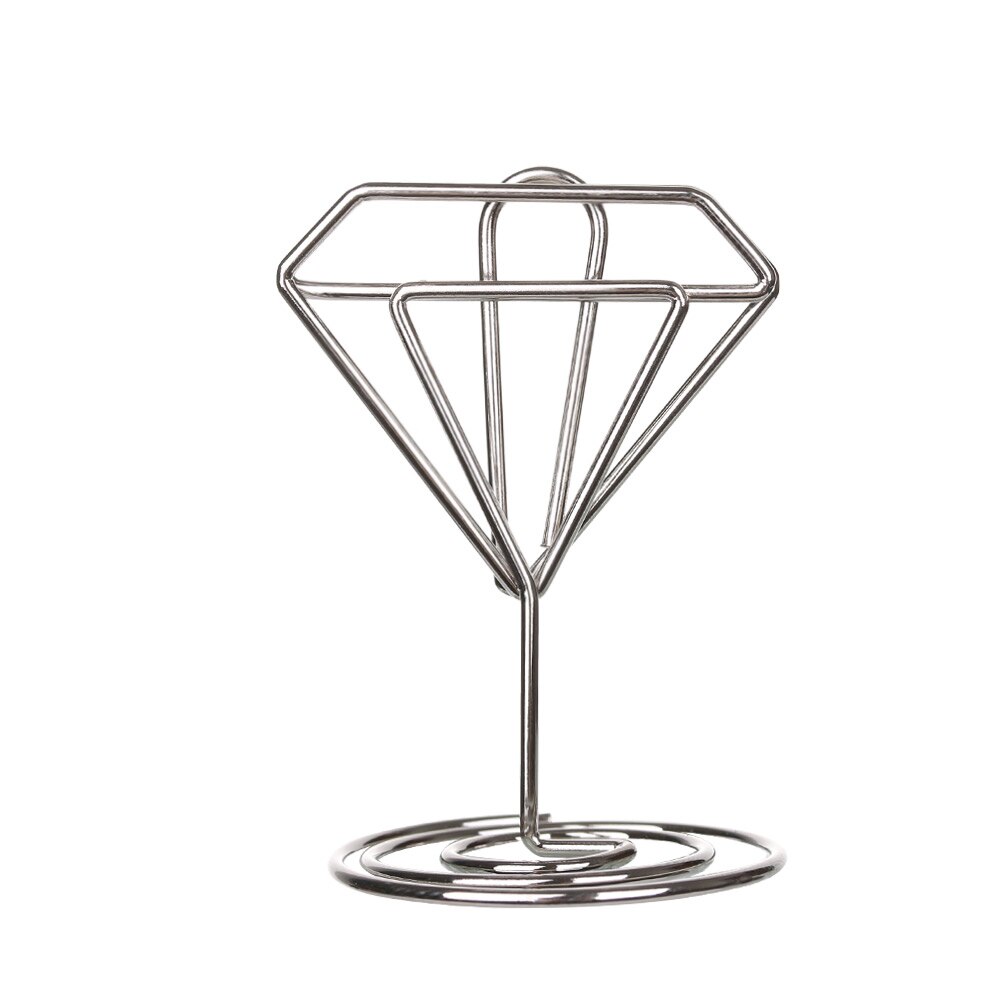 1 pc cool bröllopsfest skrivbord dekoration metall plats korthållare romantisk hjärta diamant fotoklipp bord nummer nummer: Diamant - silver