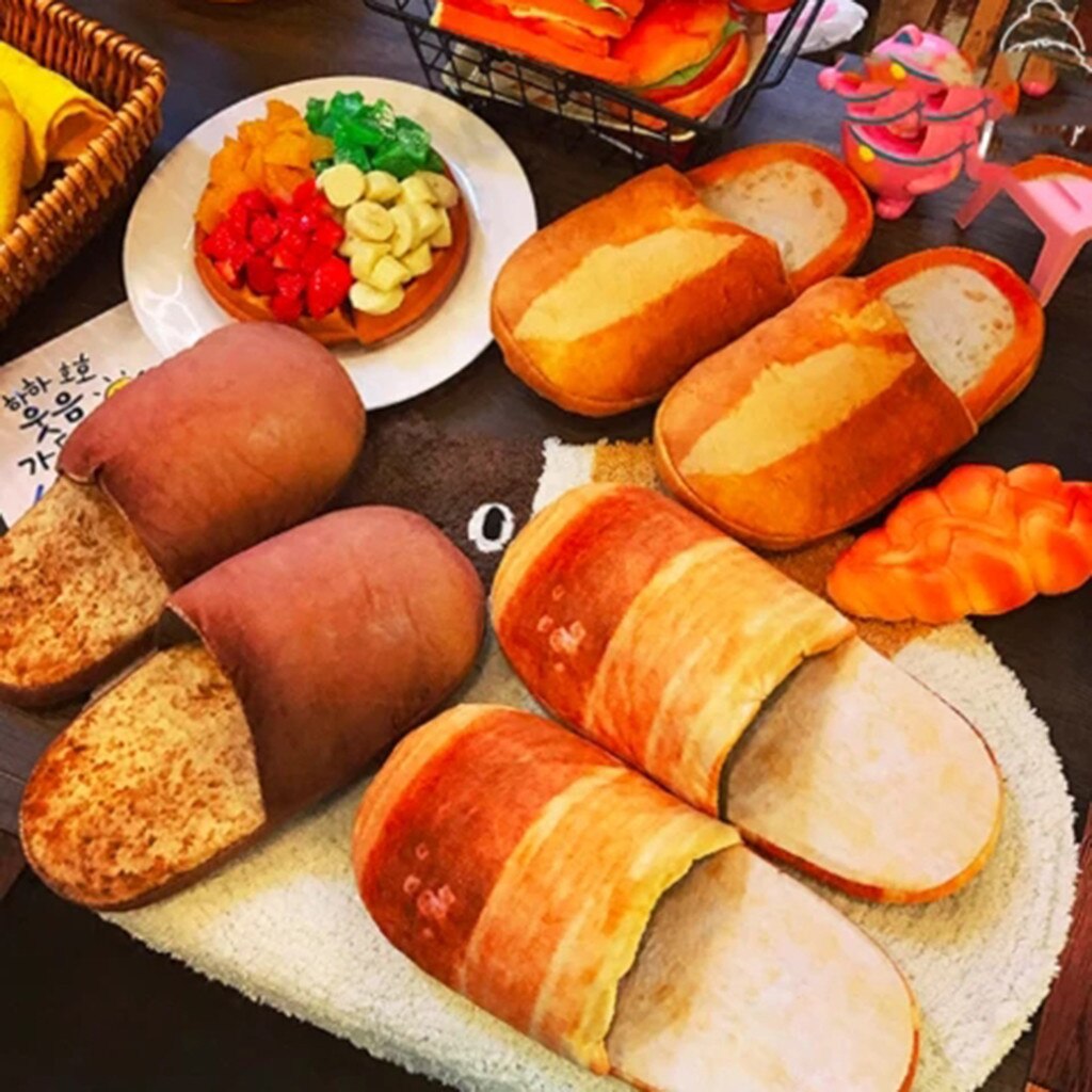 Pantofole da casa unisex forma di Pannello creativa pantofole per adulti autunno inverno scarpe da casa calde Guarda Pannello panino scarpe di cotone peluche