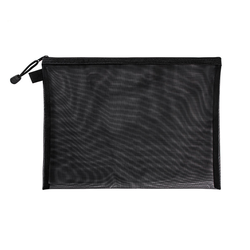 1Pcs A4/A5/A6 Mesh Zipper Pouch Clear Document Bag Book File Folders Stationery Pencil Case Storage Bags: Black / A5(23.5X17cm)