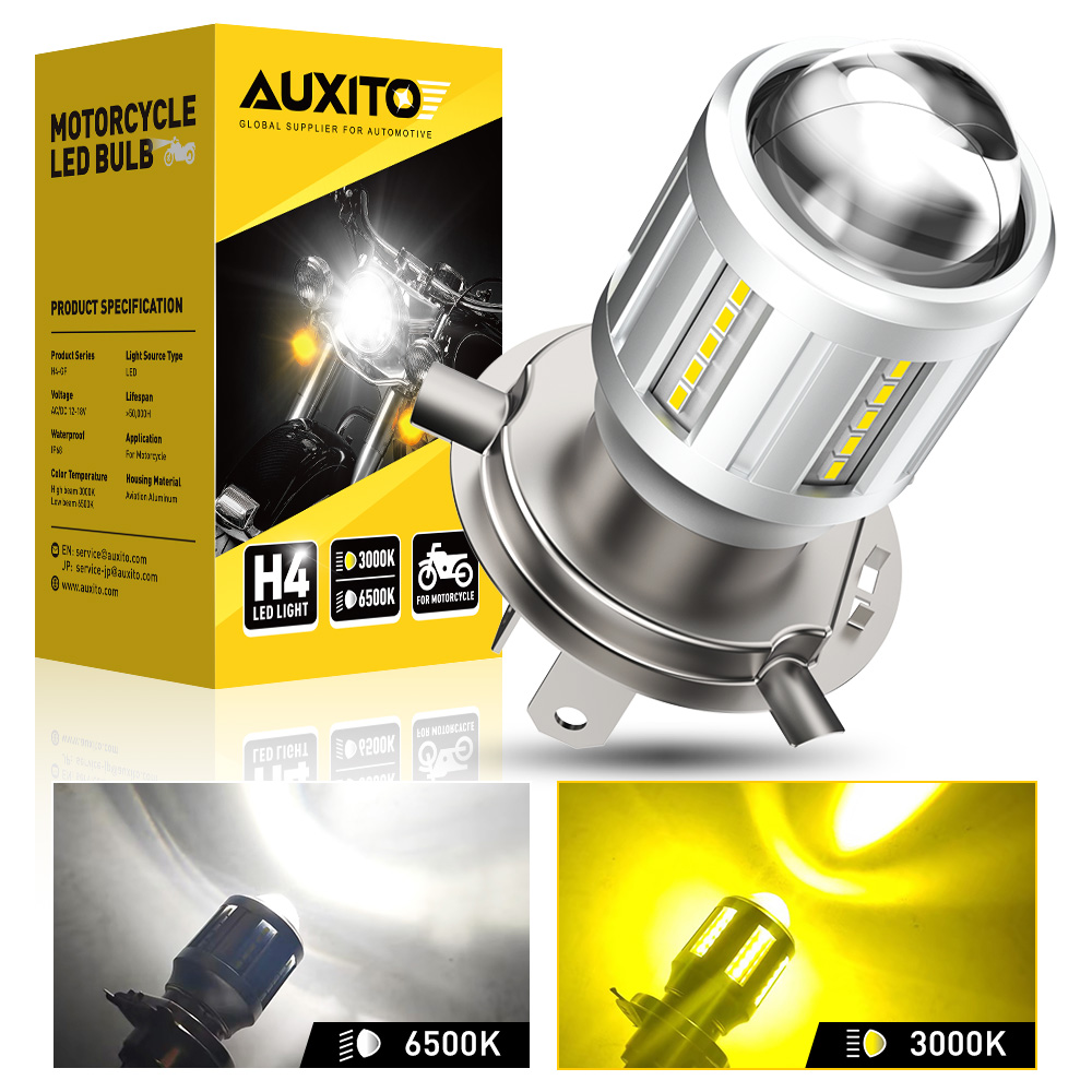 AUXITO 1Pcs H4 Motorcycle LED Headlight High/Low Beam Light Bulbs Lamp Motorbike With LENS Fanless Dual Color White Yellow 12V: Ice Blue