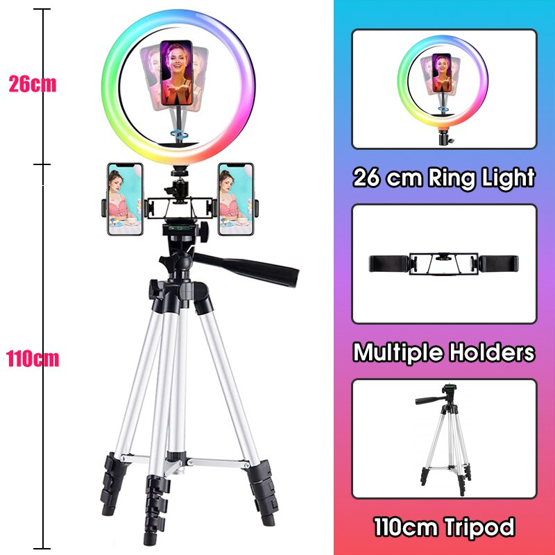 10 Inch RGB LED Ring Light - Dimmable Camera Lamp with Tripod Stand for Photo Video Studio: Purple