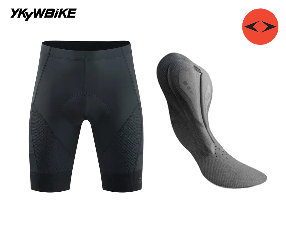 YKYW Elastic Interface Padded Bike Shorts Men Cycling Bicycle Shorts Comfortable Road Biking Pants 2 Pocket Tights Fit: S / Gold