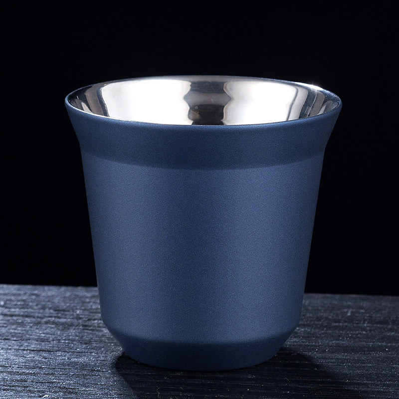 304 Double-layer Coffee Cup Mug Stainless Steel Wine Beer Cups Insulation Anti-scalding Drinking Table Coffee Tea Cup 80ML: Dark Blue