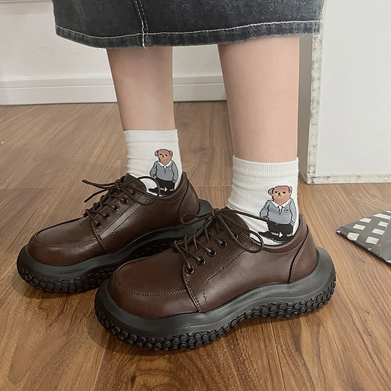 Zapatos planos de estilo Vintage para mujer, mocasines Oxford informales con plataforma y cordones, a la , para primavera y verano, color negro y marrón,