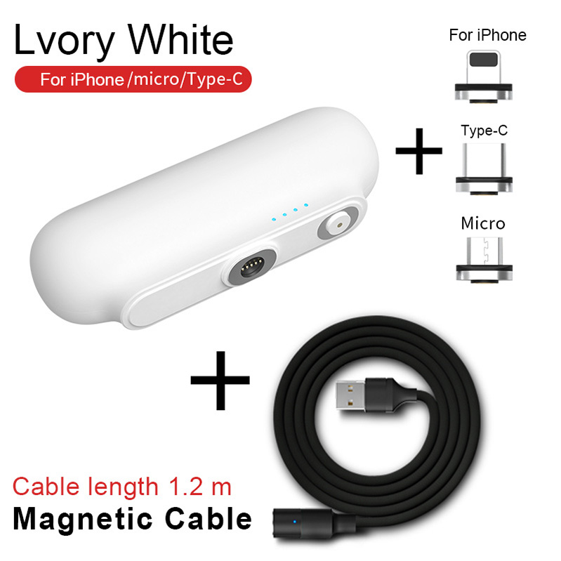 Mini Magnetische Charger Power Bank voor iPhone Micro USB Type C 2600mAh Draagbare Batterij Oplader voor iPhone iPad Xiaomi huawei: WHITE