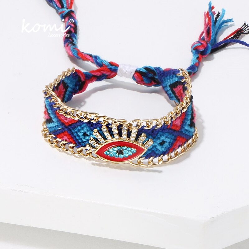 KOMi Kreative Bohemien handgefertigt gewebte Ethik Armbänder Für Frauen Bunte Augen Strass Kristall Quaste Armbinde K1128: Default Title