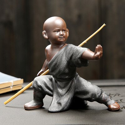 Lille munk skulptur statue keramik boligindretning håndværk kinesisk stil te sæt skulptur buddha statue bedst: Sort slør 1