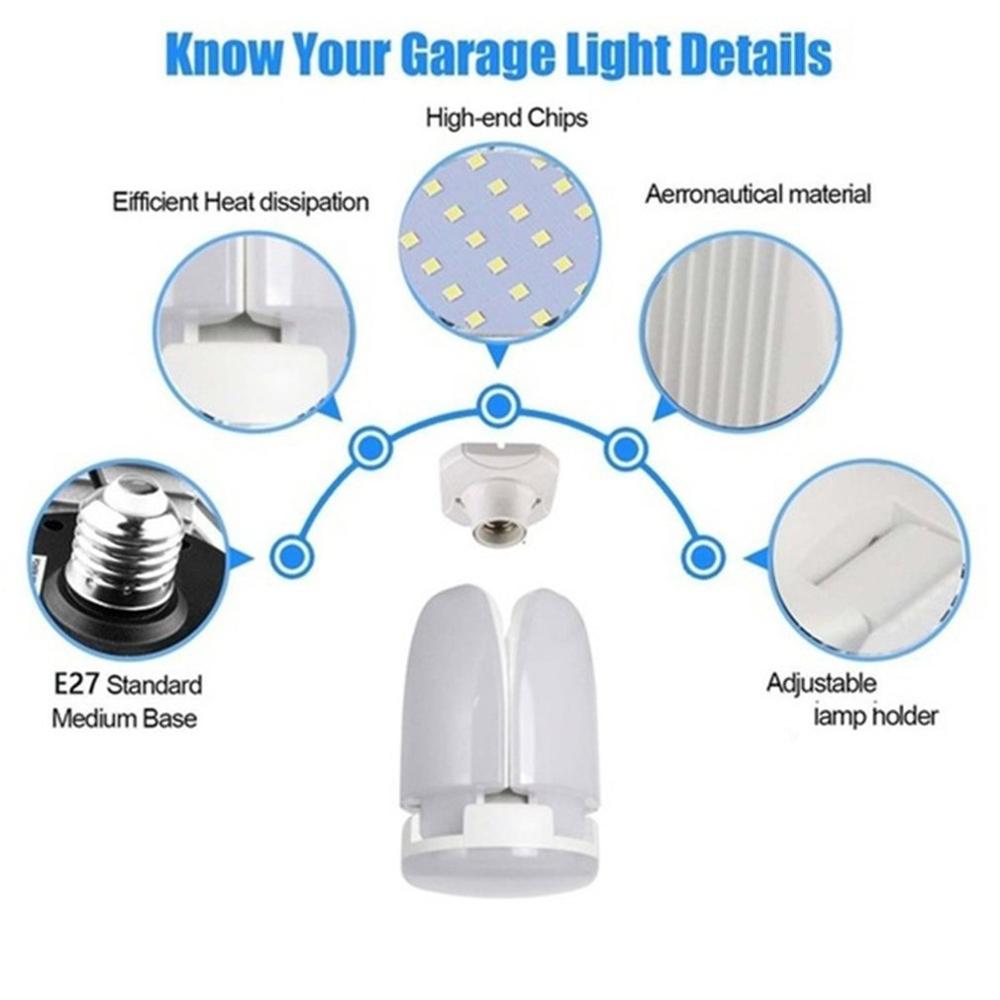LED Garage Light 360 Degrees Deformable Ceiling Light For Home Warehouse Workshop Folding Three-Leaf Deformation Lamp