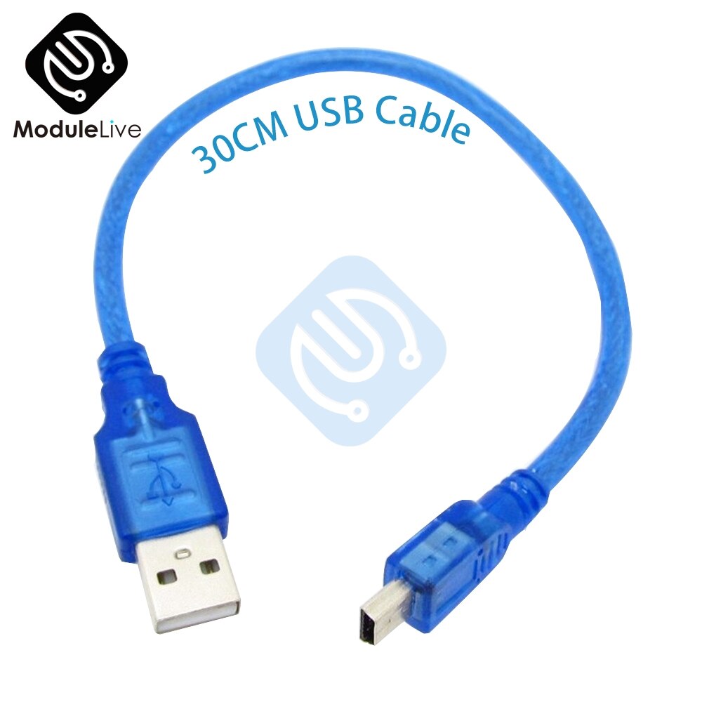 30cm USB 2.0 A Male To Mini B 5pin Male PC Data Cable Cord Leads for Arduino MCU Nano 3.0 Pro Also for Old Mobile Phone