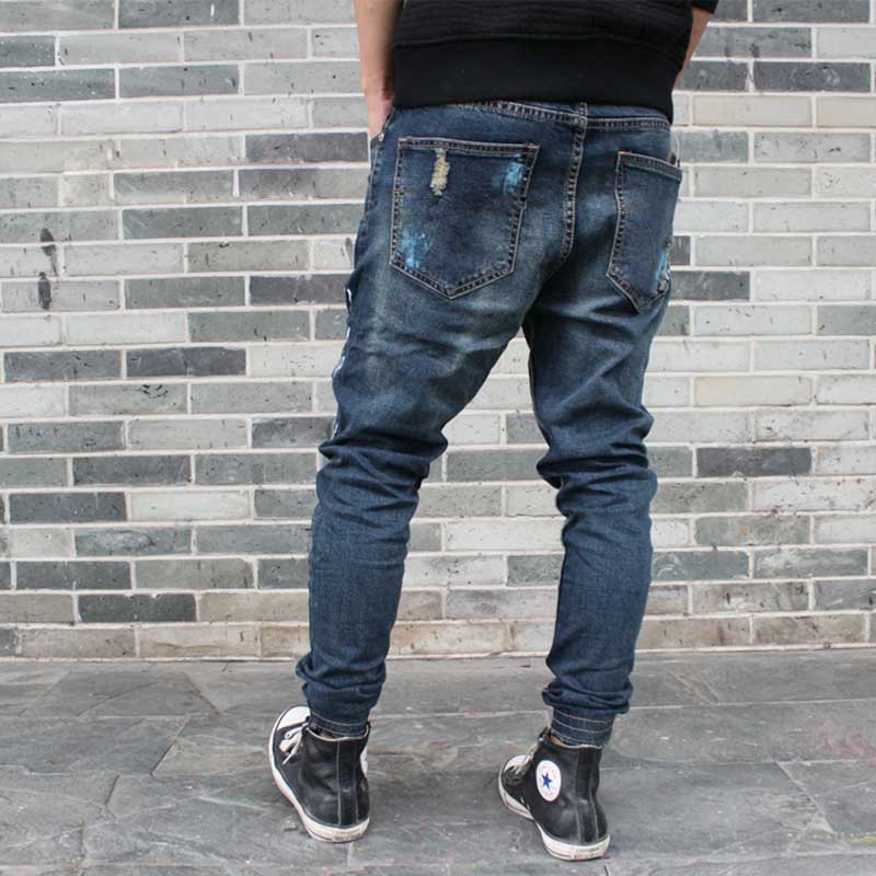 Ripped Harem Jeans Mannen Casual Patchwork Slim Joggers Broek Hip Hop Verontruste Denim Broek Laag Kruis Man Kleding