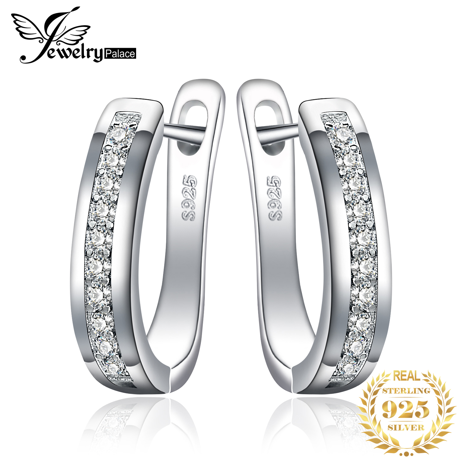 Jewelrypalace channel eternity 925 sterling sølv cubic zirconia clips øreringe til kvinder bryllup brude huggie øreringe