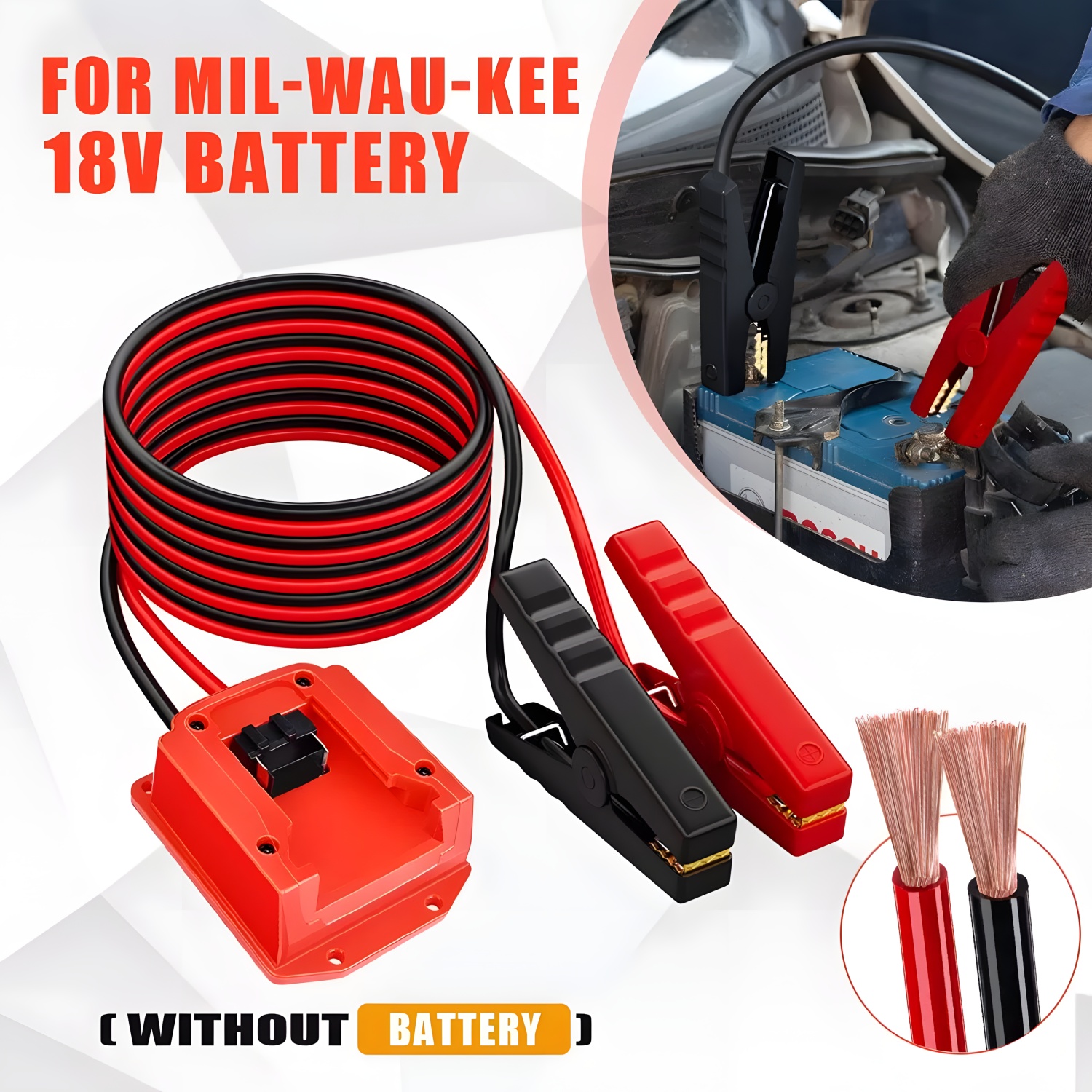 Encendedor de batería de coche, Kits de energía de emergencia automotriz, Cable de 12AWG, Kit de arranque de puente, herramienta eléctrica para Milwaukee Makita Dewalt