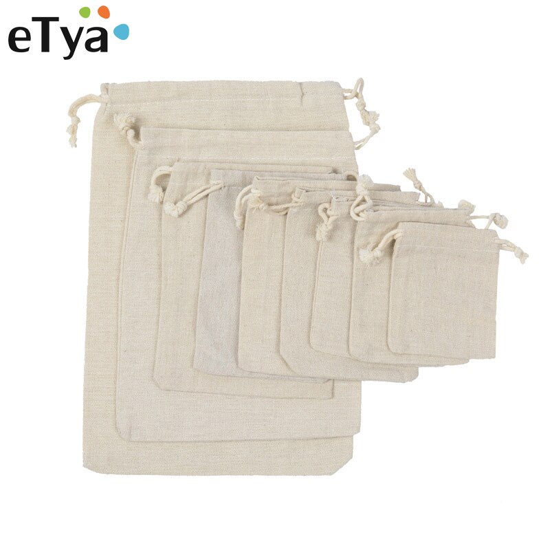 eTya Cotton Drawstring Bag Tote Travel Reusable Shopping bag Men Women Storage Package Bags Jewelry Christmas Pouch