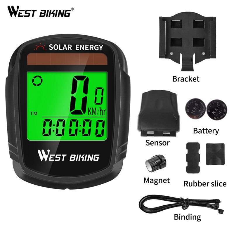 West Fietsen Fiets Computer Snelheidsmeter Kilometerteller Multifunctionele Fietsen Computer Regendicht Solar Power Fiets Draadloze Computer: Default Title