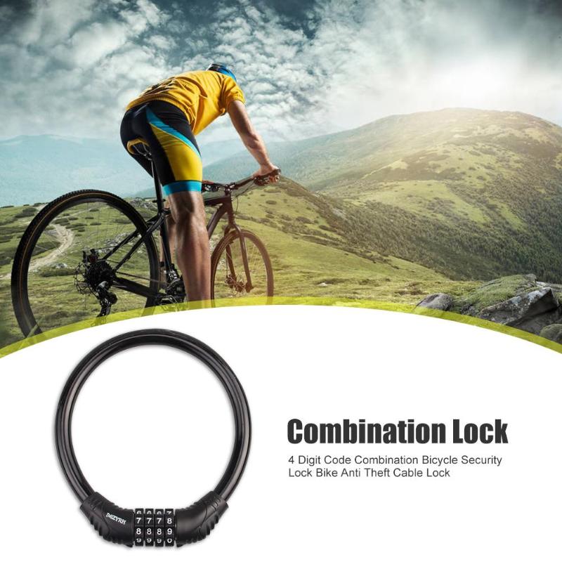 4-Digit Password Bicycle Code Lock Mountain Bike Portable Security Anti-theft Cable Lock Steel Wire Lock Bicycle Accessories