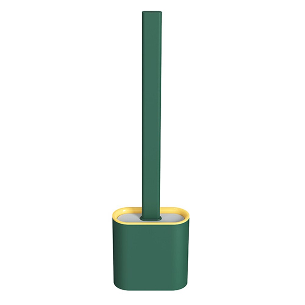 Toilet Brush Kit Household Long Holder Silicone Flex Cleaning Brush with Base and Sticker Bathroom Toilet Brush: green