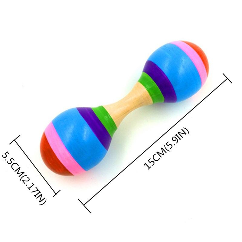 Double tête colorée en bois Maracas bébé enfant Instrument de musique hochet Shaker pour jouet de fête 634F