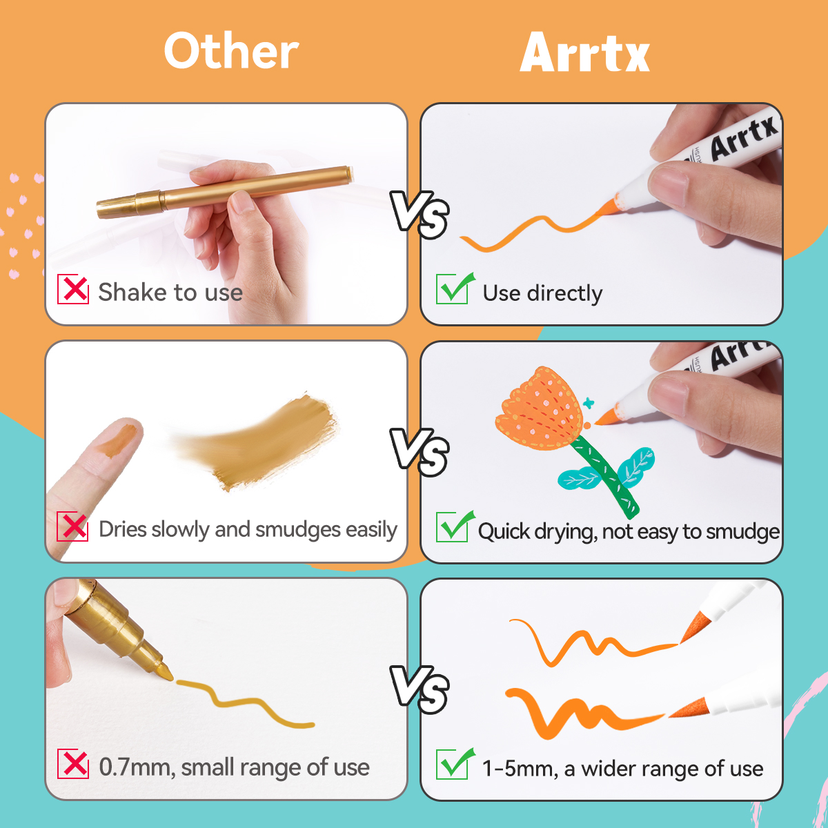 Arrtx 12/36/48/60/90 kleuren acryl marker voor rotsschilderen, borstel tip verf markers kunstbenodigdheden, stof verf markers