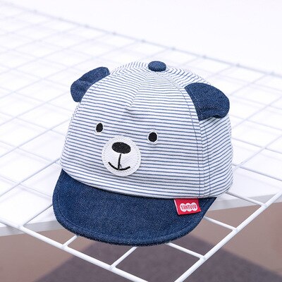 Cartoon Bear Children Hat Spring Summer Baby Adjustable Baseball Cap Cotton Newbron Caps Soft Sunhat Baby Accessories 3-12M: Dark blue