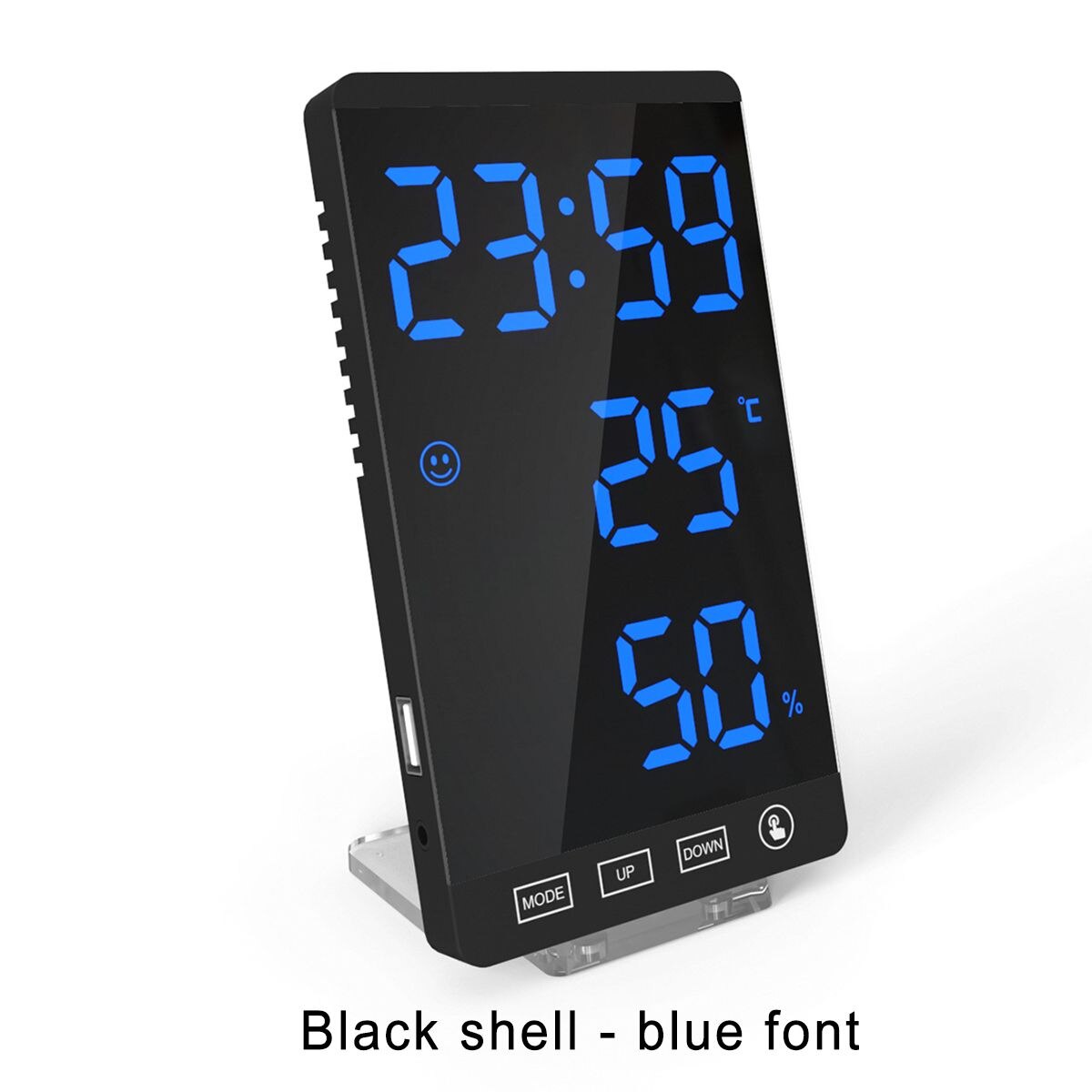 Large Touch LED Digital Alarm Clock With USB Charging Port Snooze Magnet Adsorption Mirror Alarm Clock 4 Brightness Adjustment: Black Blue US