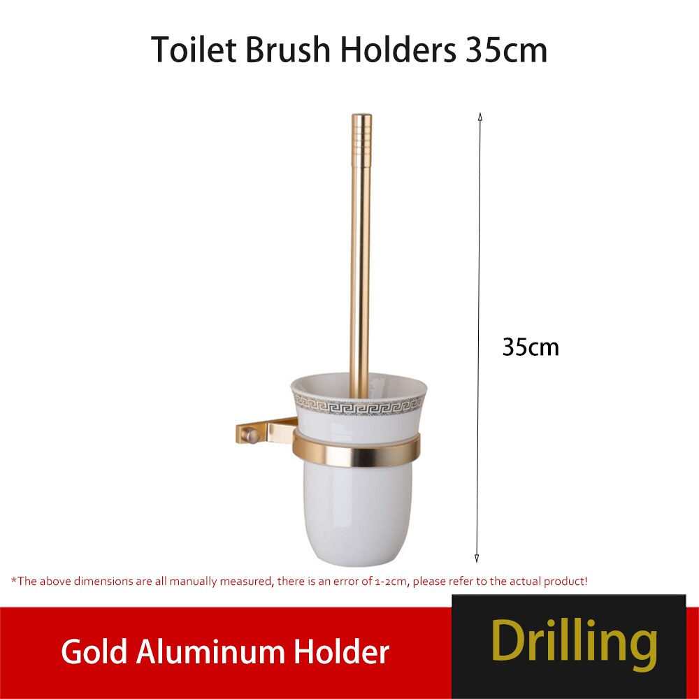 Towel Rack Wall Holder Gold Aluminum Bar Robe Hook Hanger Toliet Paper Holder Bathroom Shelves Hardware Bath Accessories Set: Toilet Brush Holders