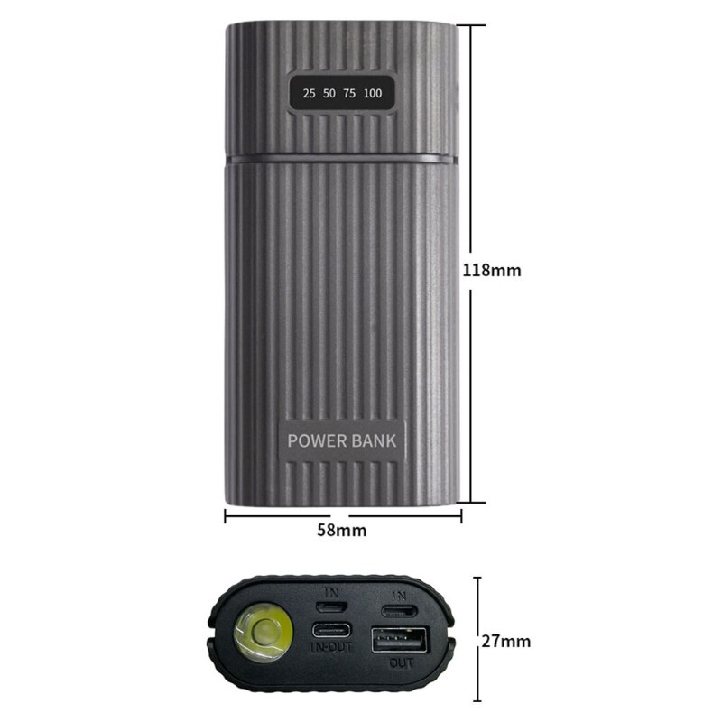 3-Port Input DIY USB Power Bank Kit Box Case 18650 20700 21700 Battery Charger Adapter with LED Flashlight for Mobile Phone