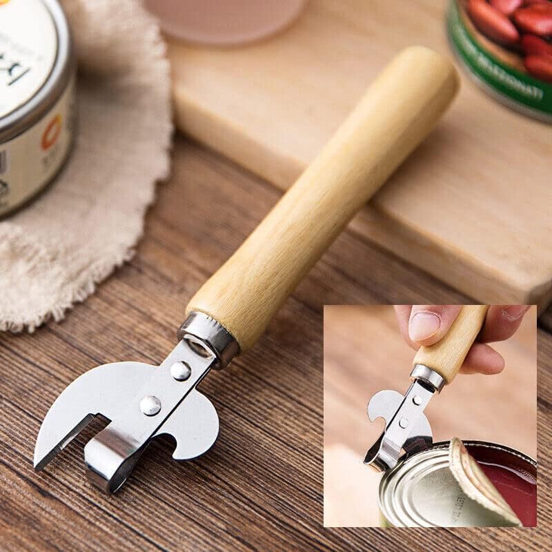 Can Opener, Multifunctional Bottle Opener, Stainless Steel Wooden Handle Can Opener, Suitable for Cans, Screwdrivers, Evaporated Milk Iron Cans, Beer Bottles and Other Cans