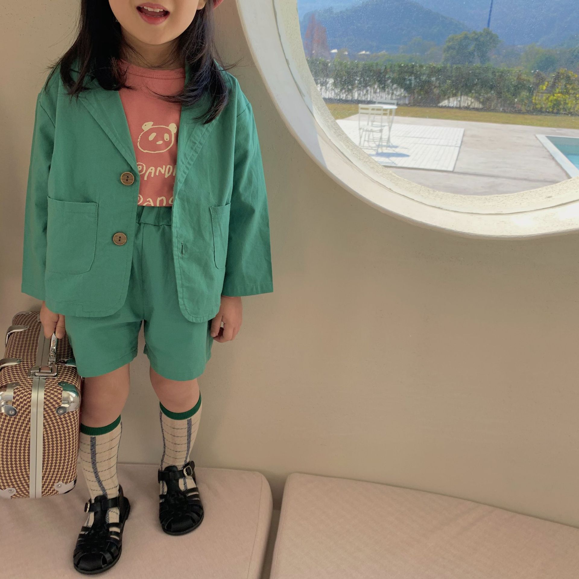 Chaqueta de dos piezas para bebé, traje de manga larga y pantalón corto para niña, ropa de para niña, LB253: color2 / 4T