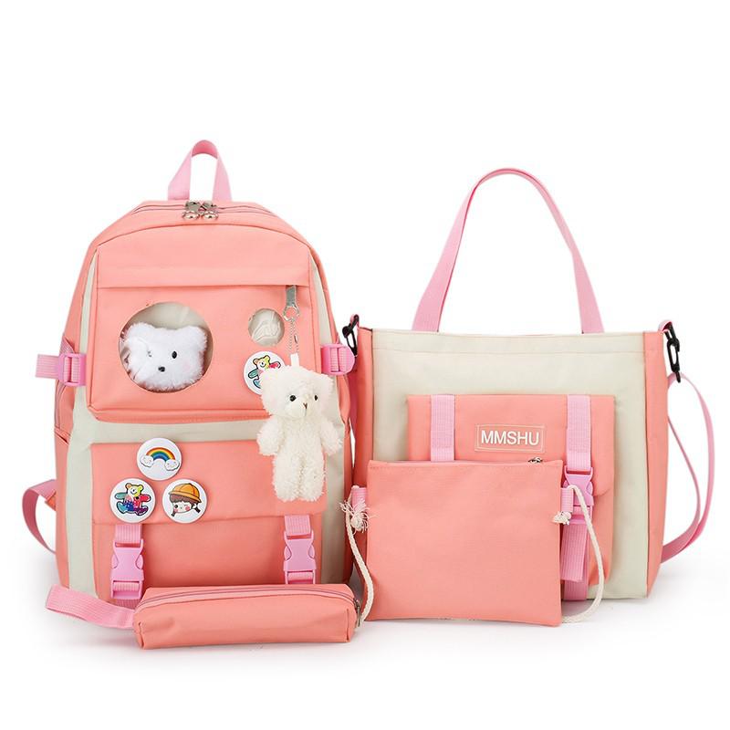 Kawaii Vrouwen Rugzak 4 Stuks Set Schooltassen Voor Meisjes Casual Klassieke Unisex Grote Laptop Leuke Casual Rugzakken mode: Pink