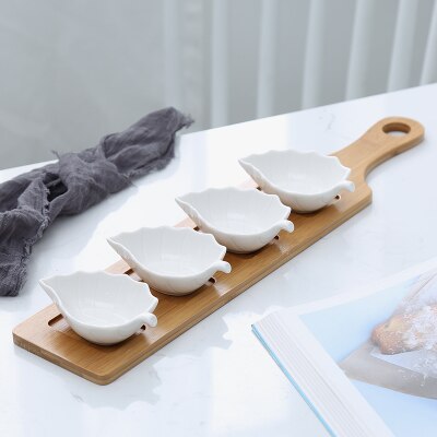 Bandeja de cerámica de estilo japonés para fruta, vajilla creativa de bambú Natural para aperitivos, frutos secos, postres y salsa: B