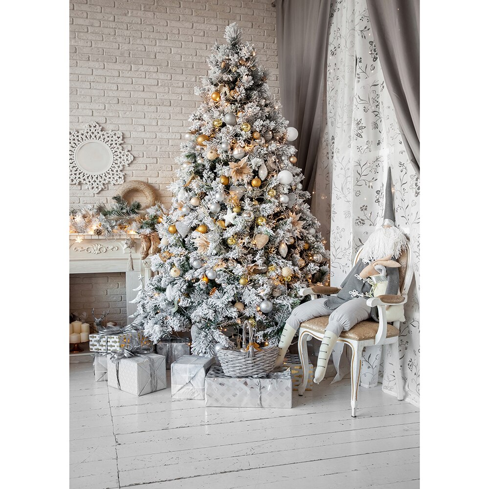 5x7ft Photography Backdrop Christmas trees bells snow white gray Background Vinly Cloth Wall Decor Baby Birthday Party: Default Title