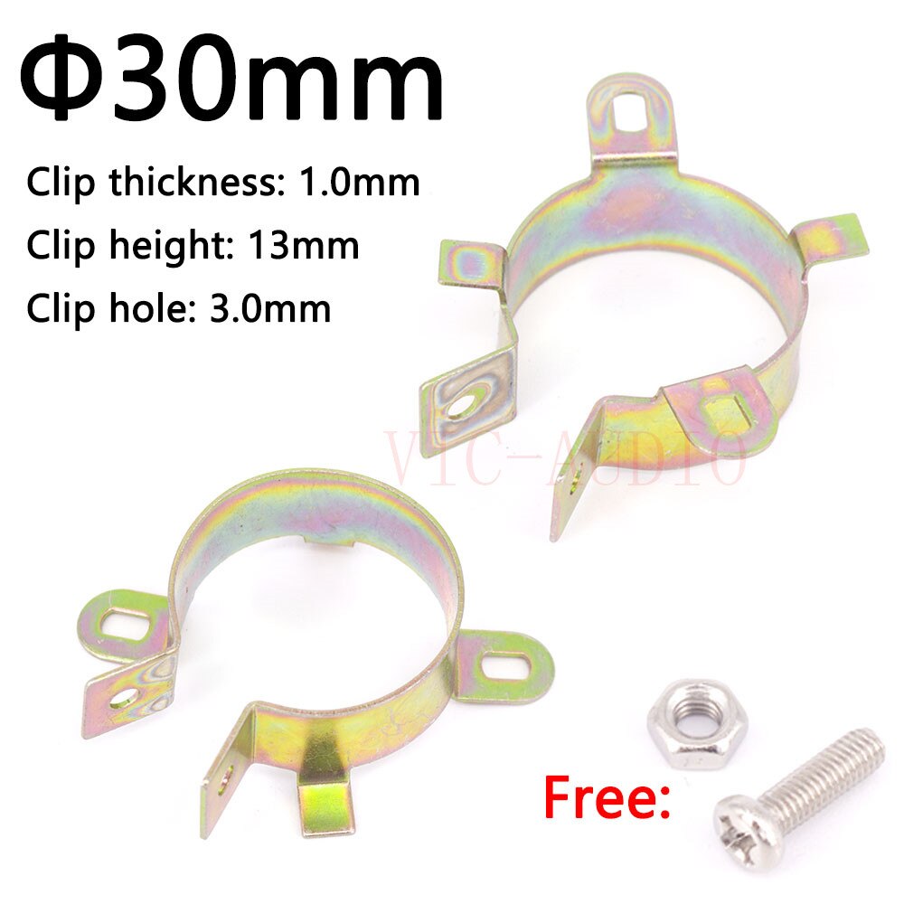 5PCS Durable Capacitor Bracket Clamp Holder Clap 22mm 25mm 30mm 35mm 40mm 45mm 50mm Mounting Clip Surface plating zinc Amplifier: 30MM