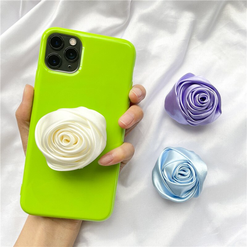 INS Satin Rose Phone Stand Flowers Foldable Phone Grip Support IPhone Samsung Xiaomi Phone Accessories