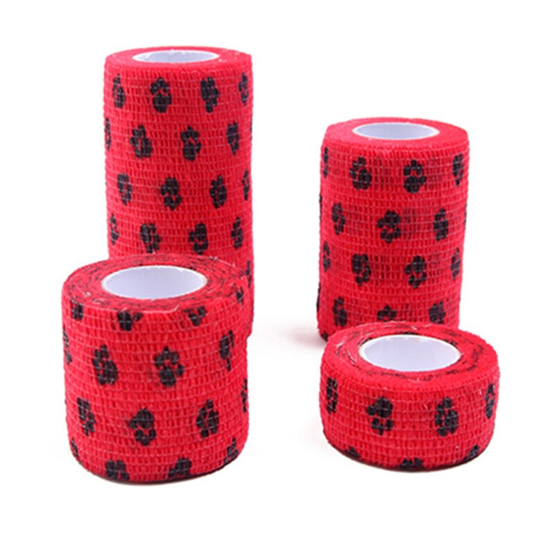 Elastic pet bandage, foot guard bandage, pet wrapping paper Non-woven dog paw print pattern pet daily bandage practical: red / M 7.5cm