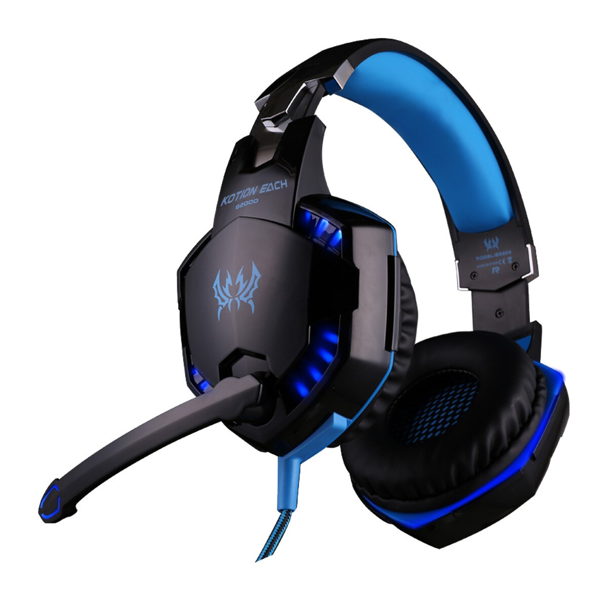 Led Light-Emitting Bedrade Computer Game Headset PS4, Concurrentie Headset, MP3 Headset, Sport Headset, monitoring Headset: Black Blue