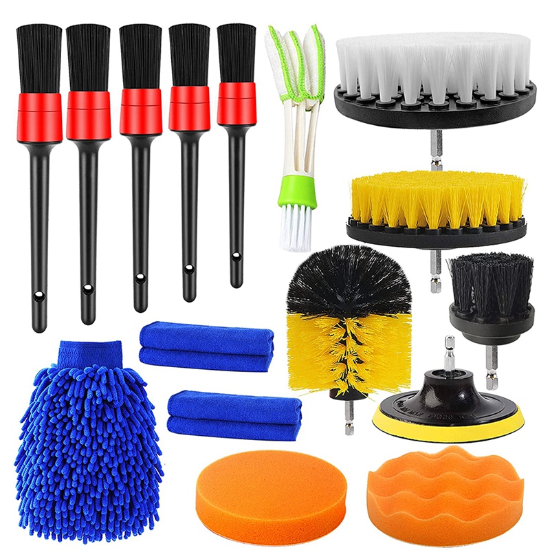 Juego de cepillos de limpieza para coche, conjunto de 16 piezas para limpiar el polvo y la suciedad, Interior y Exterior, cuero, respiraderos: Default Title