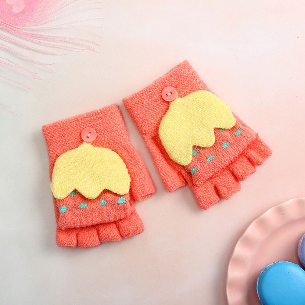 Winter Children Girls Boys Winter Cartoon Umbrella Patchwork Keep Warm Mittens Gloves Thick baby manoplas Kids 2-4Y