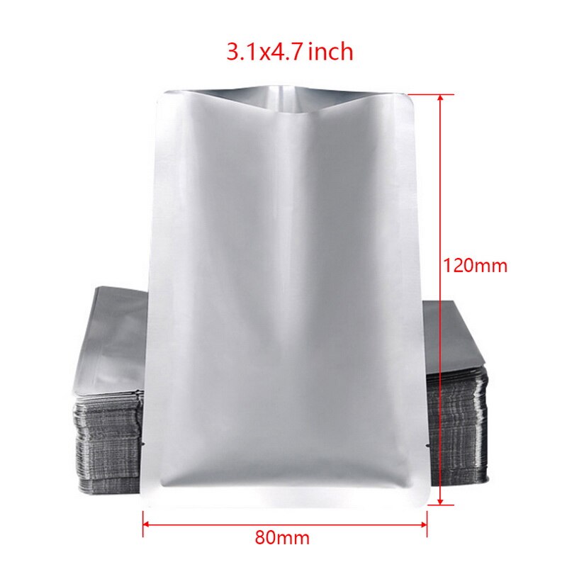 100 stk sølv aluminiumsfolie mylar poser vakuumforsegler glidelås matsparingspose oppbevaringsposer til kjøkkenutstyr #1: 8 x 12cm