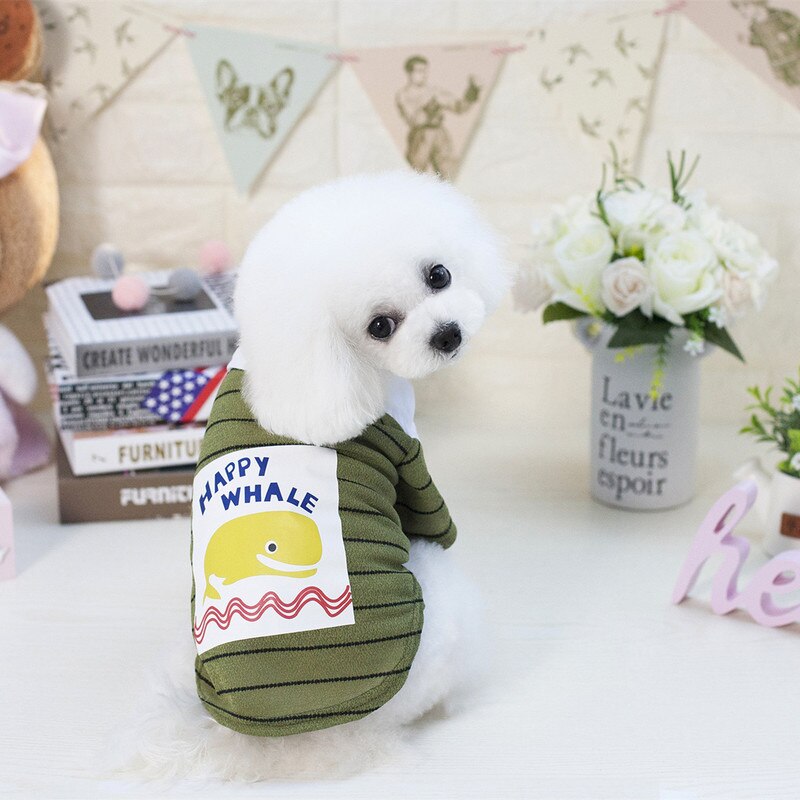 Dolphin Print Dog Clothes T-shirt Stripe Dogs Clothing for Pet Costume Cartoon Spring Summer Chihuahua Ropa Para Perro