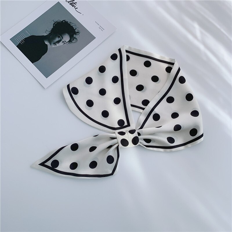 8 Kleuren Selecteren Vrouwen Effen Kleur Haar Sjaal Mode Haar Banden Gestreepte Sjaals Lady Decoratie Zijde Hoofddeksels Banden: Dot-White