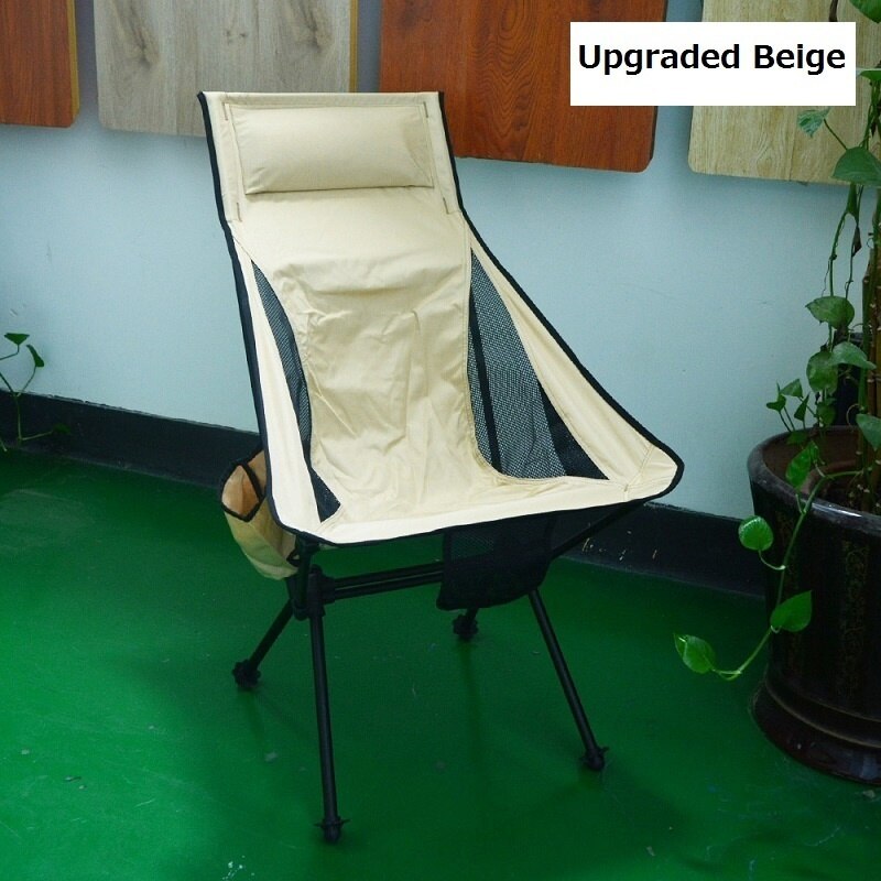 Ultralight Outdoor Folding Camping Chair 150KG Load Aluminiu Alloy Moon Chair For Fishing Picnic BBQ Beach Garden Yard Chair: Upgraded Beige