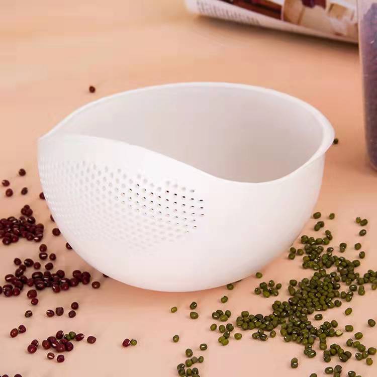 Colador de plástico de alimentaria para lavado de arroz, cesta de limpieza, escurridor, utensilios de cocina: White / L