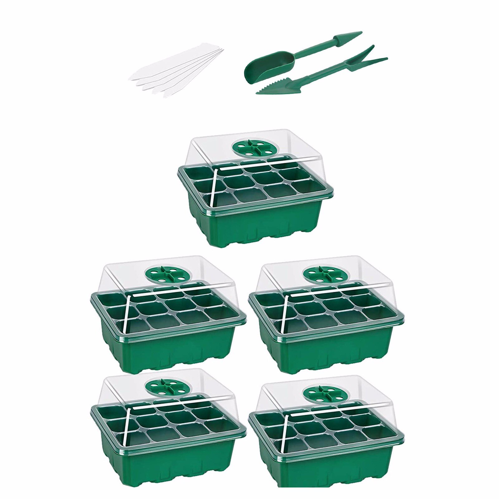 5-Pack Hydroponic Indoor Herb Garden Seed Starter Trays Seedling Tray (12 Cells per Tray) Humidity Adjustable Vegetable cultivat