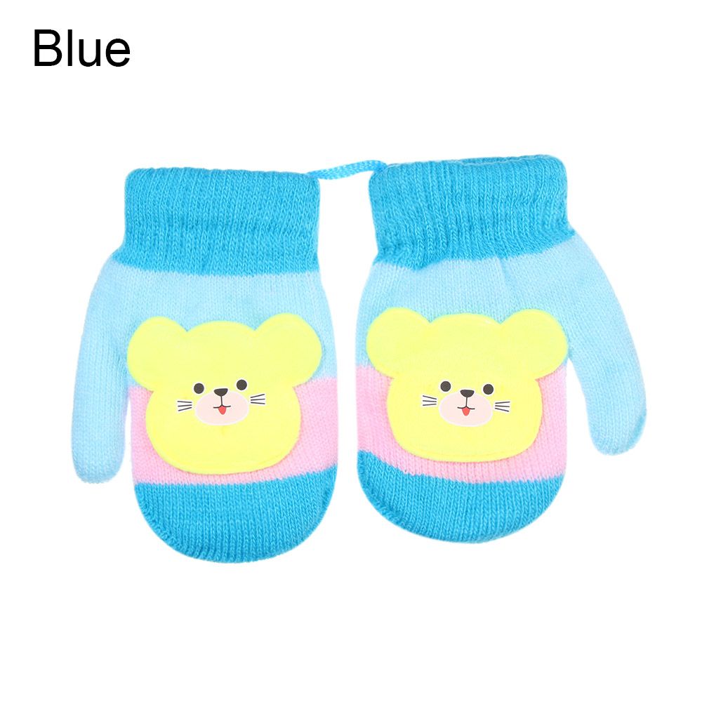 Guantes de lana con cuerda para niños y niñas de 0 a 3 años, manoplas de punto, guantes de invierno: blue