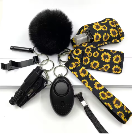 Veiligheidssleutelhanger Volledige set Zelfverdedigingssleutelhanger Set met persoonlijke alarmaccessoires voor vrouwen en meisjes: MEERDER